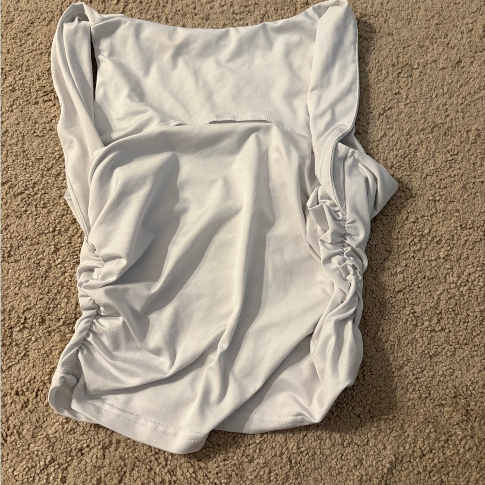 White Ruched Sleeveless Top